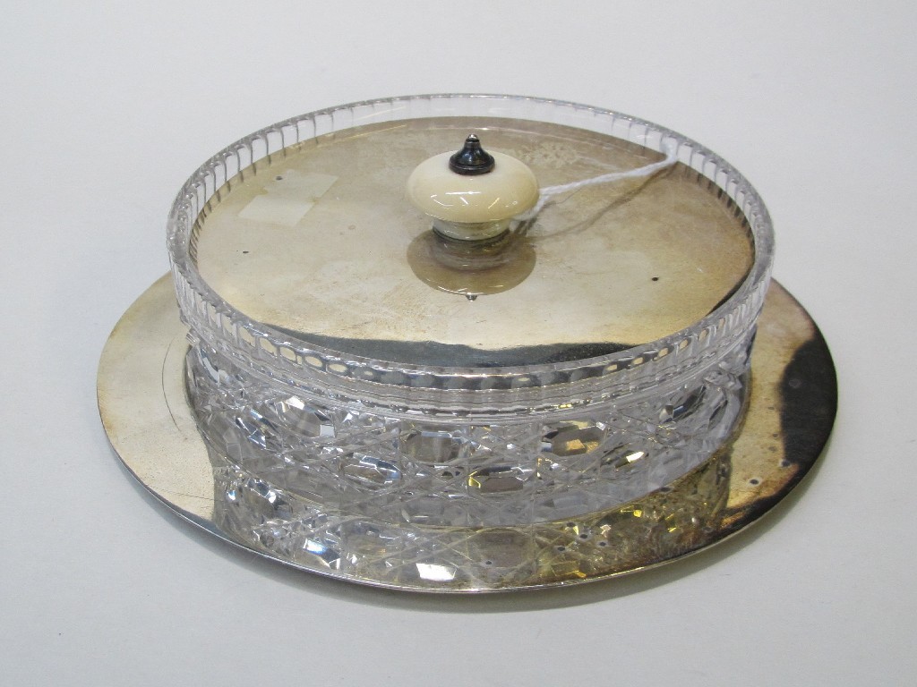 Appraisal: Silver and cut glass butter dish Sheffield