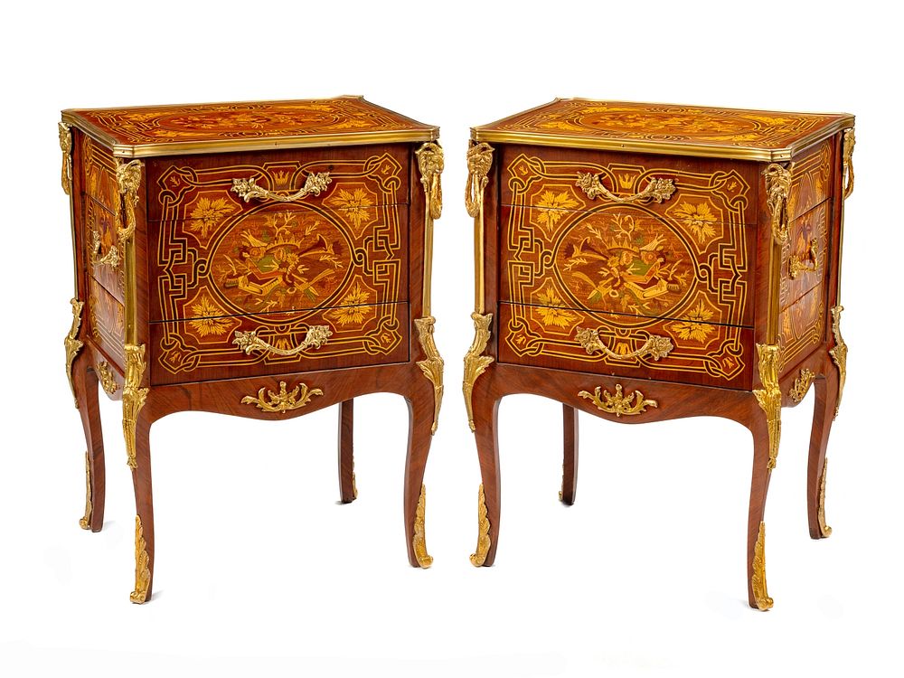 Appraisal: A Pair of Louis XV Style Gilt Bronze Mounted Marquetry