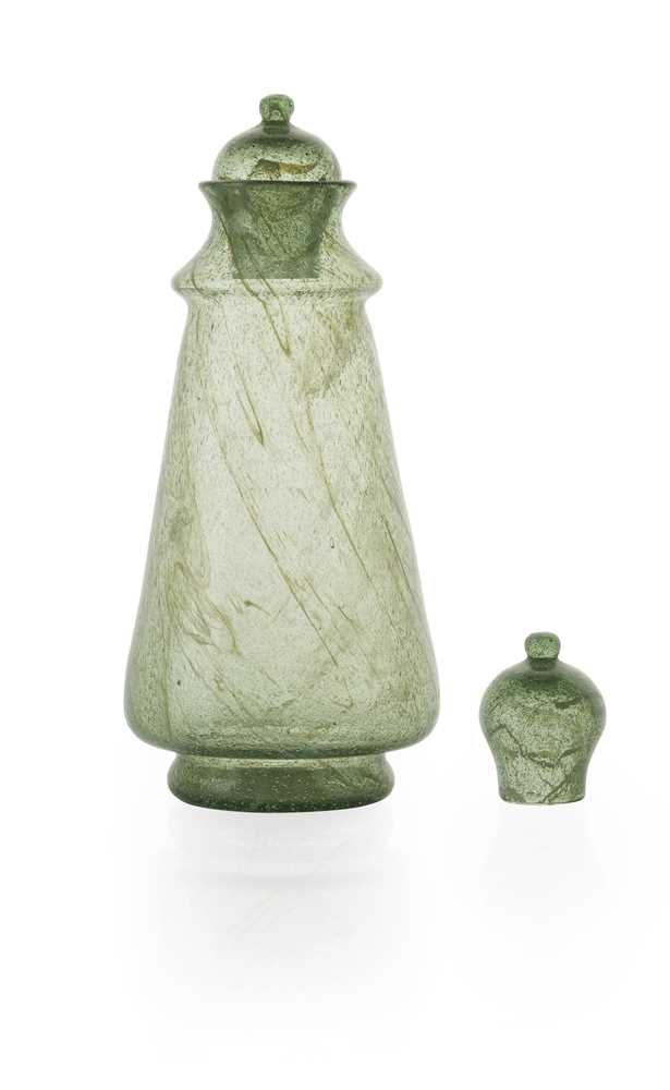 Appraisal: JAMES COUPER SONS GLASGOW 'CLUTHA' JAR AND STOPPER CIRCA green