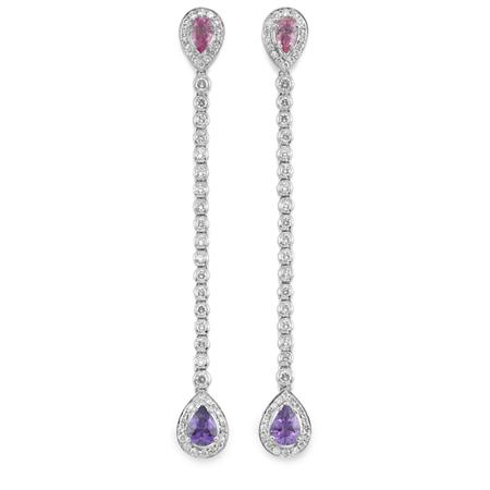 Appraisal: Pair of Multi-Colored Sapphire and Diamond Pendant-Earrings Estimate -