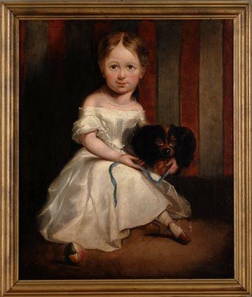 Appraisal: ENGLISH SCHOOL YOUNG GIRL AND HER DOG Oil on canvas