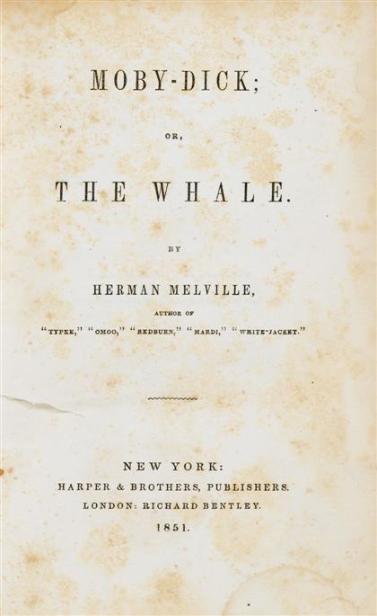 Appraisal: vol Melville Herman Moby Dick or The Whale New York