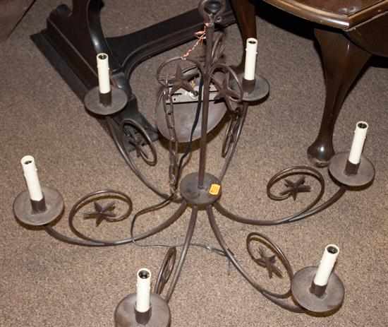 Appraisal: Primitive style wrought metal six-light chandelier Estimate - No condition