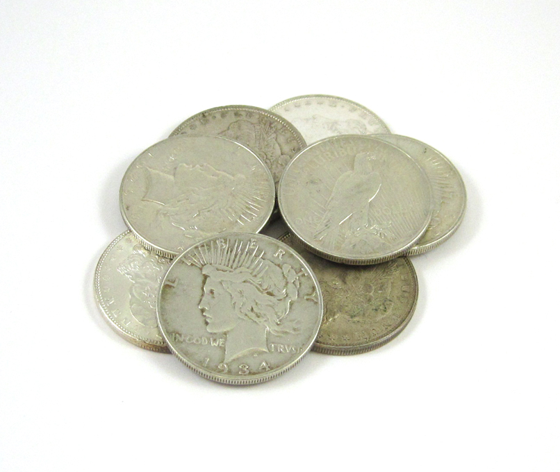 Appraisal: EIGHT U S MORGAN AND PEACE TYPE SILVER DOLLARS Morgans