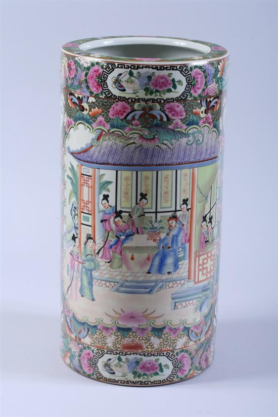 Appraisal: CHINESE ROSE MEDALLION PORCELAIN UMBRELLA STAND th century Figural decoration