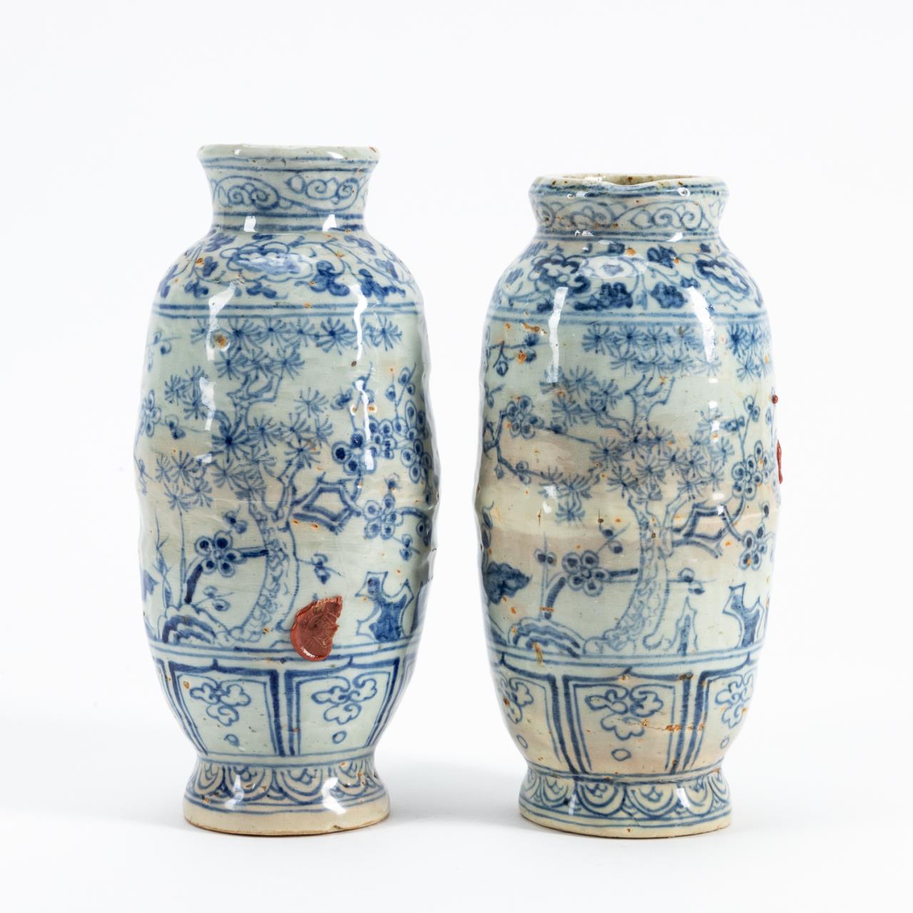 Appraisal: PAIR CHINESE BLUE WHITE STONEWARE VASES Pair of Chinese blue