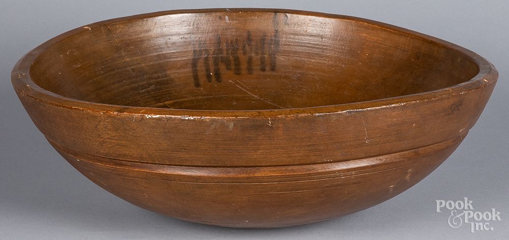 Appraisal: Large turned wood bowl th c Large turned wood bowl