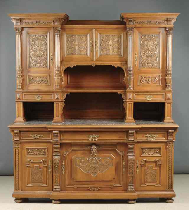 Appraisal: RENAISSANCE STYLE CARVED WALNUT SIDEBOARD German late th century in