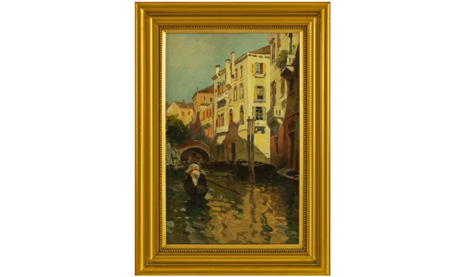 Appraisal: Oil on Board - Signed Pasini Canal scene Venice Measures