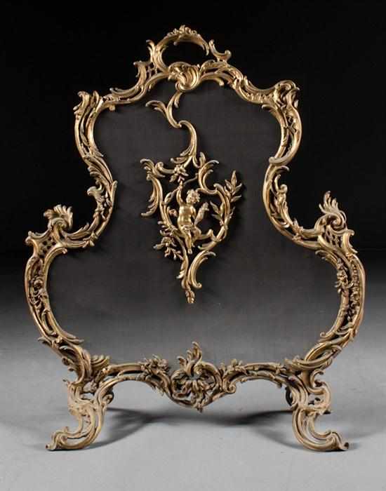 Appraisal: Louis XV style gilt-bronze fire screen late th century acanthus