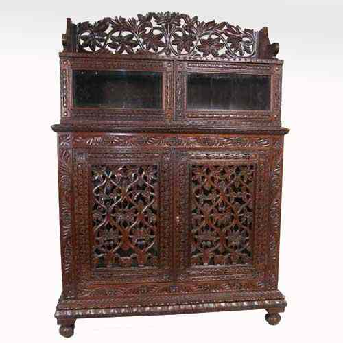 Appraisal: An Indian Rosewood Fretwork Side Cabinet circa the upper section