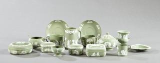 Appraisal: Group of Fifteen Pieces of Wedgwood Green Jasperwa Group of