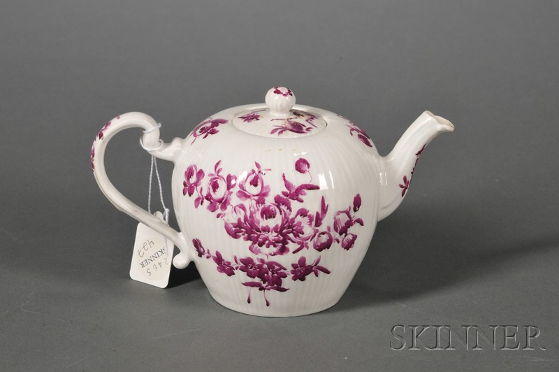 Appraisal: Meissen Porcelain Teapot late th century tapered ovoid with vertical