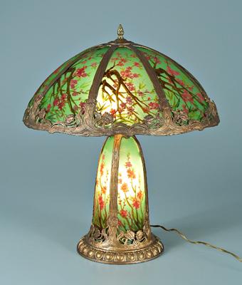 Appraisal: Art Nouveau Tiffany style lamp reverse painted on ribbed glass