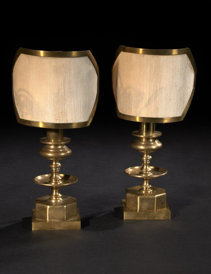 Appraisal: Pair of French Art Moderne Brass Accent Lamps in the