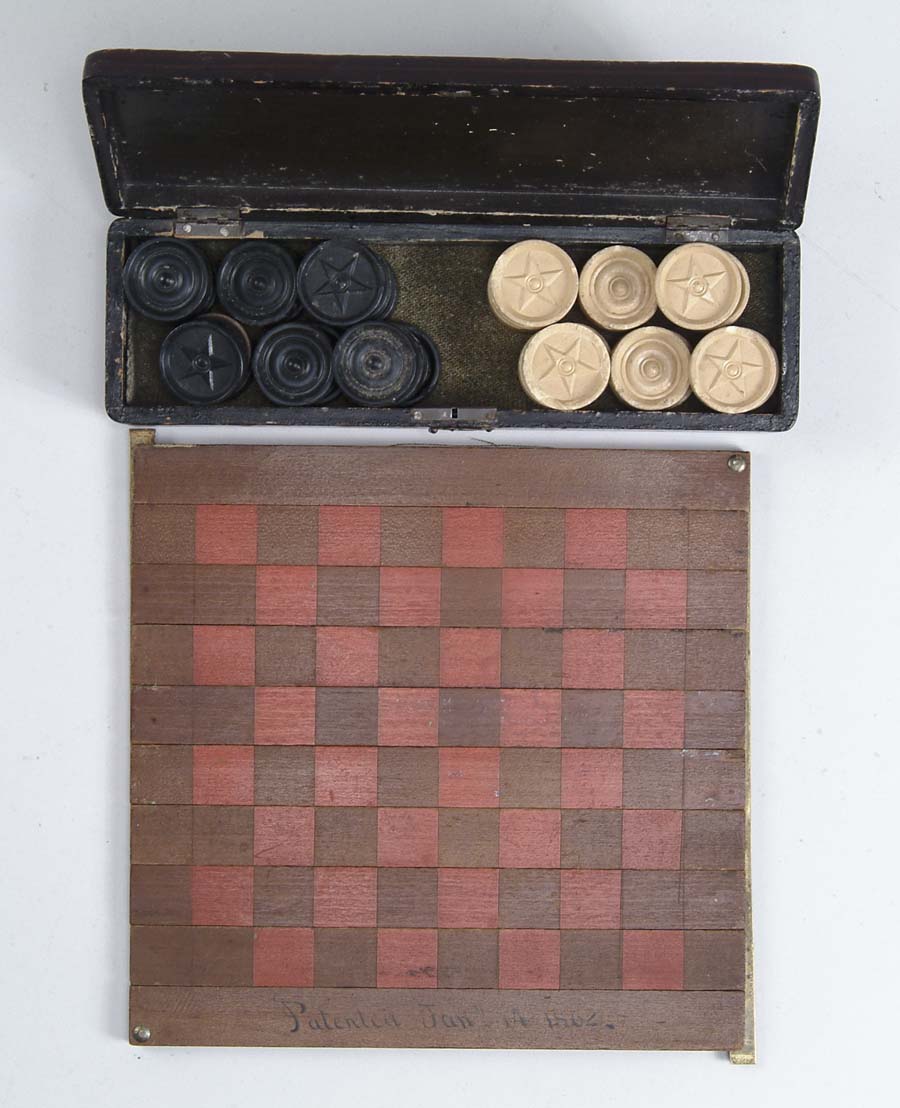 Appraisal: RARE COMBINATION CIVIL WAR ERA PATENT CHECKERBOARD AND WRITING CASE