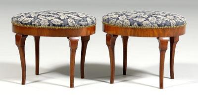 Appraisal: Pair Queen Anne style oval footstools mahogany veneers and blue