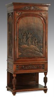 Appraisal: Italian carved cabinet with mirrored interior h Italian carved walnut