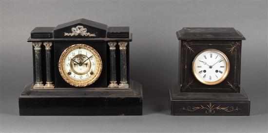 Appraisal: Ansonia classical style black slate mantel clock and a French