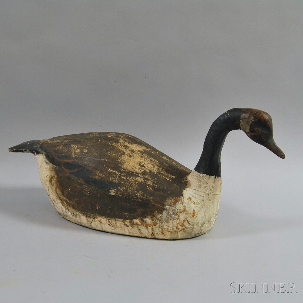 Appraisal: Painted Wood and Canvas Canada Goose Decoy th century carved