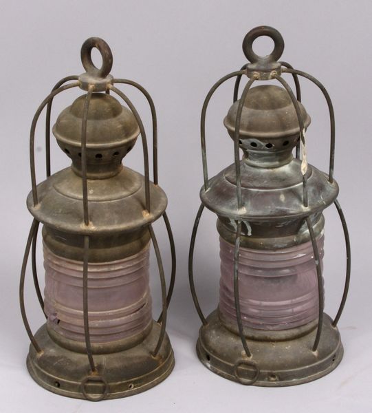 Appraisal: Pair of th-early th Century brass ships lanterns x EST