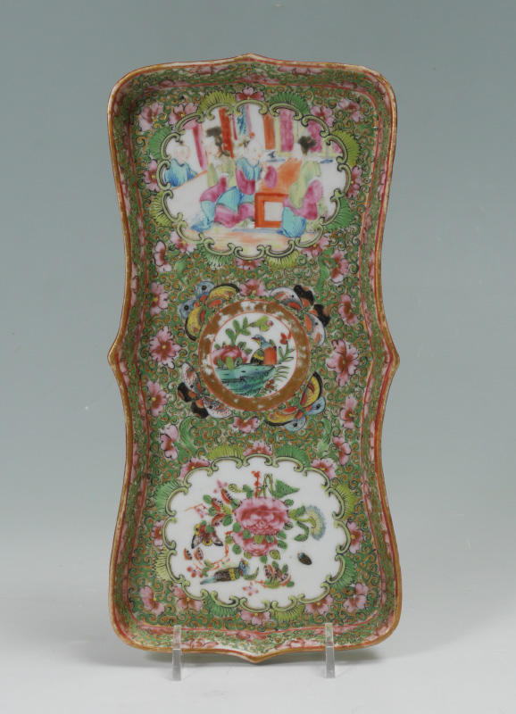 Appraisal: CHINESE ROSE MEDALLION TRAY Floral decorated with interior genre scenes