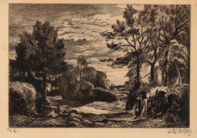 Appraisal: VNB Figures in a Wooded Landscape initialled and dated etching