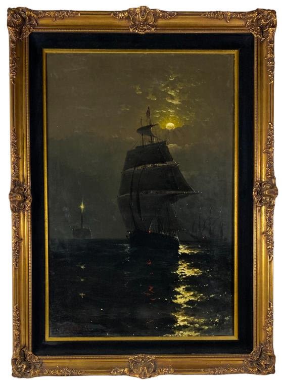 Appraisal: Antique S A Mulholland Oil Painting On CanvasShip At Night