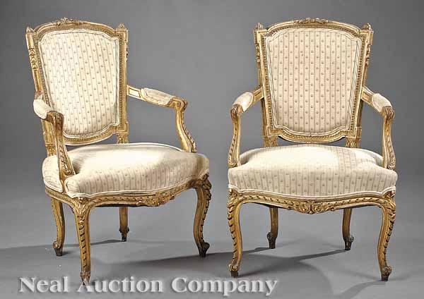 Appraisal: A Pair of Louis XVI-Style Giltwood Fauteuils the finialed crests