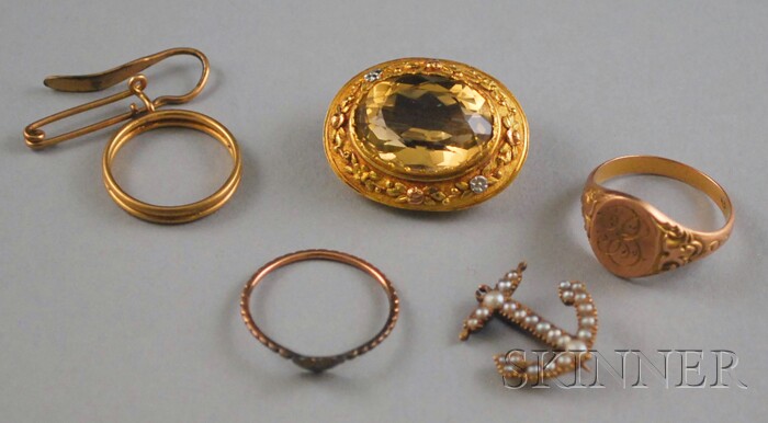 Appraisal: Small Group of Gold Jewelry three small gold rings a