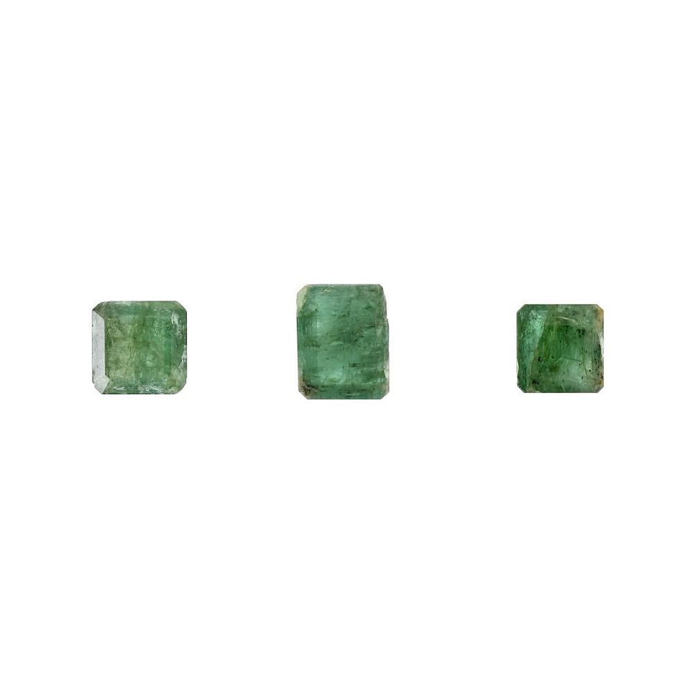 Appraisal: Three GIA Certified Emeralds Three GIA Certified Emeralds This lot