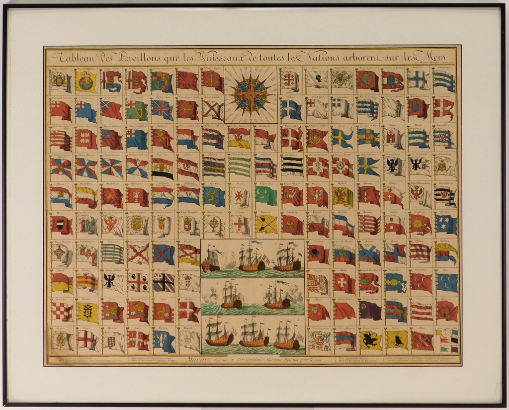 Appraisal: MATHAUS SEUTTER MARITIME FLAG CHART ENGRAVING Germany - French version