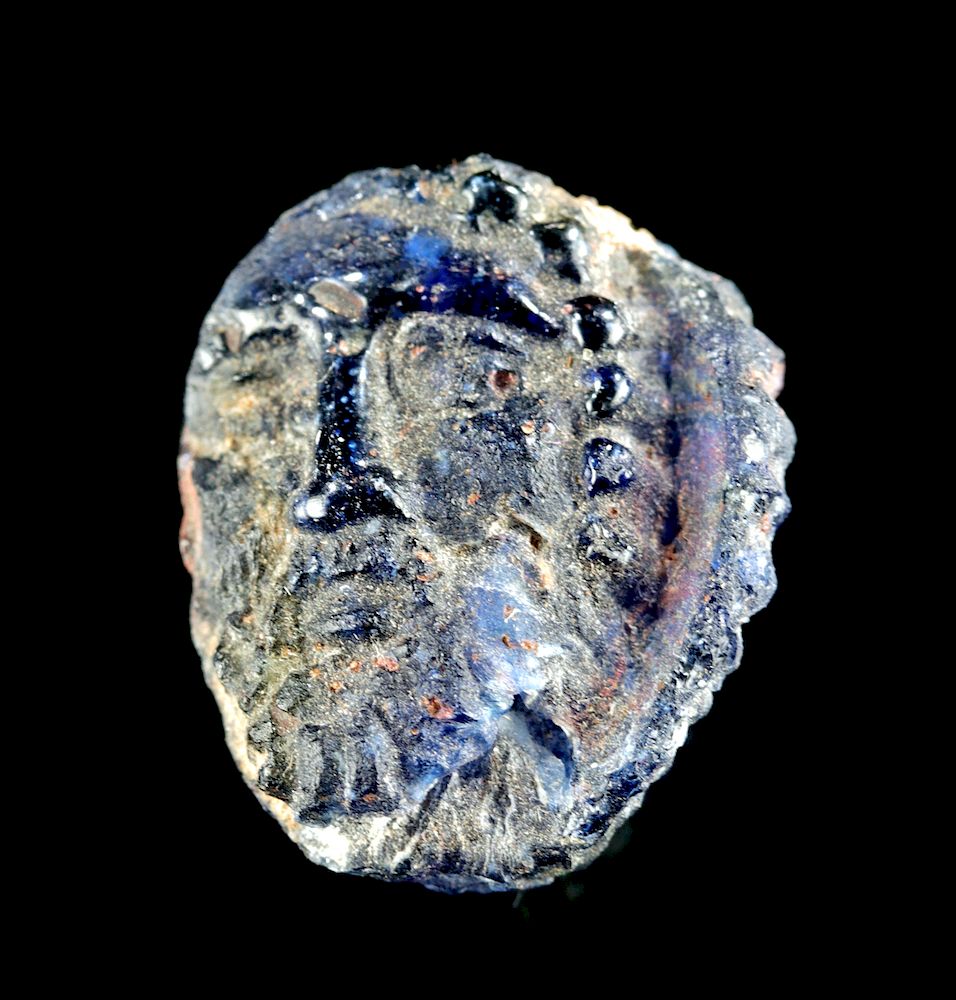 Appraisal: Roman Glass Amulet w Janus Face - Cobalt Blue Hue