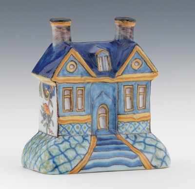 Appraisal: A Faience House Shaped Bank Hand decorated in shades of