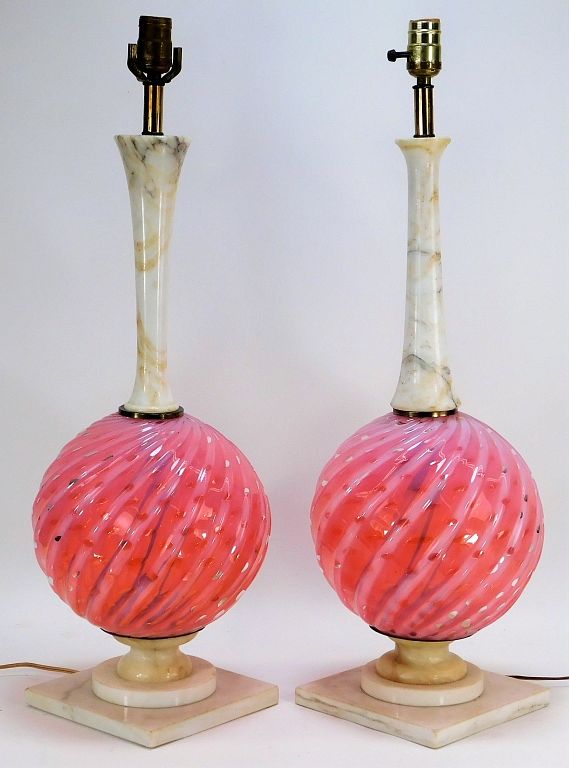 Appraisal: PR Venetian Murano Marble Art Glass Table Lamps Italy th