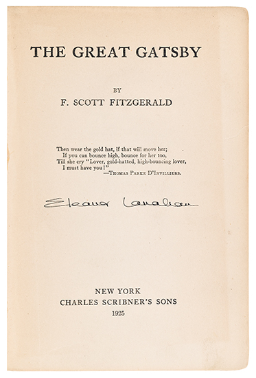 Appraisal: FITZGERALD F SCOTT The Great Gatsby vo gilt-lettered green cloth