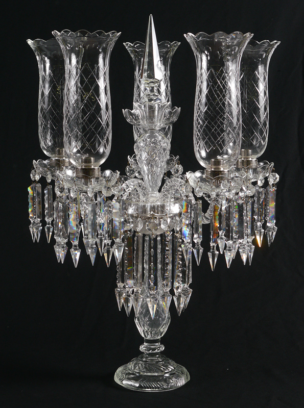 Appraisal: A MOST ELEGANT CUT CRYSTAL TABLE TOP CHANDELIER light bent