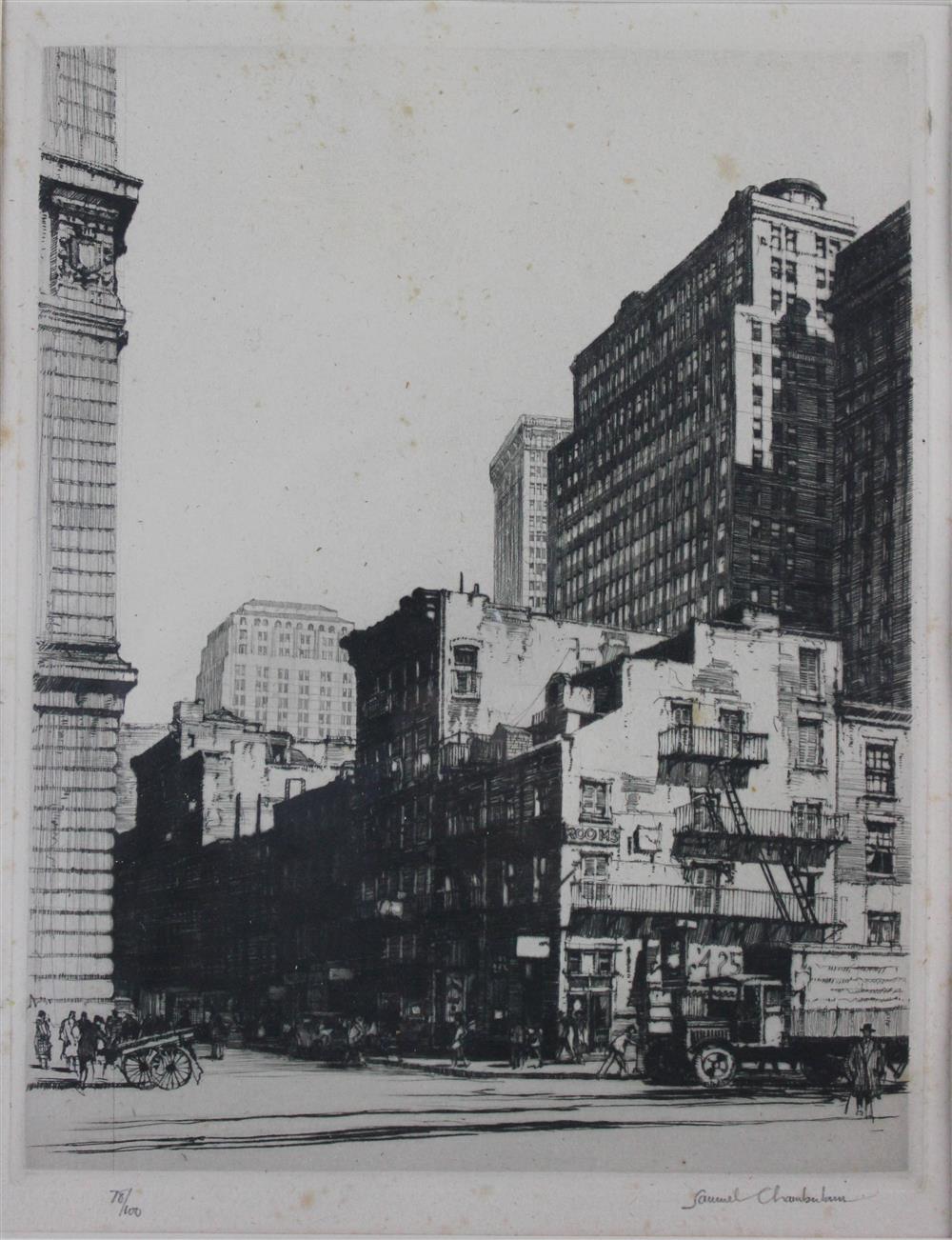 Appraisal: SAMUEL CHAMBERLAIN AMERICAN - MANHATTAN- OLD AND NEW Drypoint etching