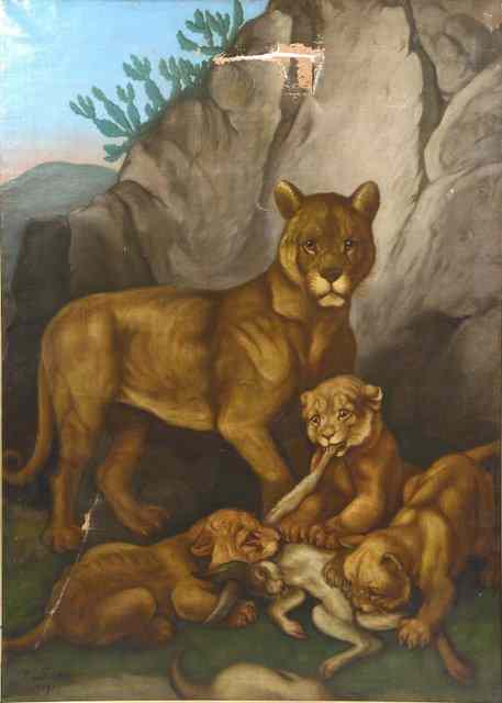 Appraisal: AVON PINKAS TH CENTURY SCHOOL A lioness and her two