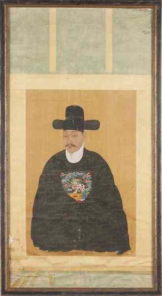 Appraisal: Japanese Portrait Scrollink and colors on silk portrait of Admiral