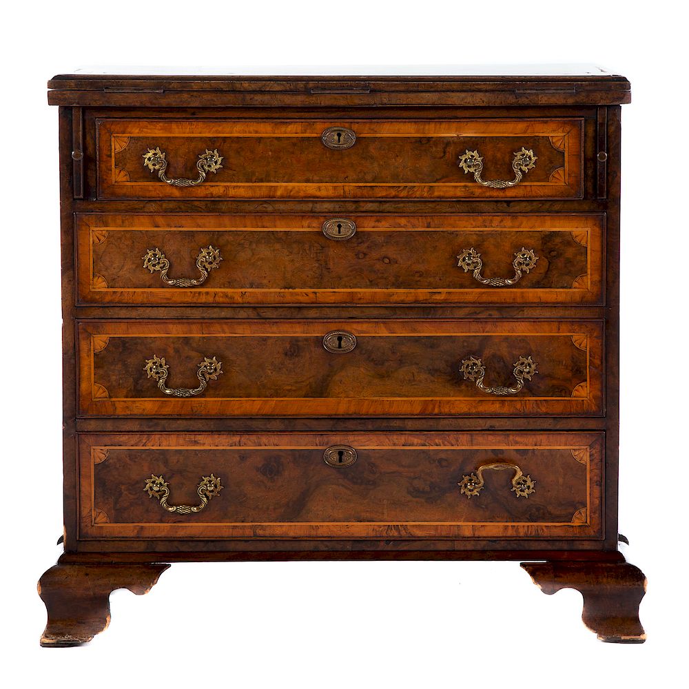 Appraisal: George III Style Walnut Bachelor's Chest th century baize lined