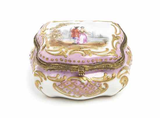 Appraisal: A Meissen Porcelain and Gilt Metal Mounted Box the lid