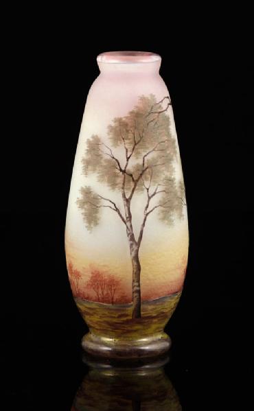 Appraisal: - Glass Vase with Tree Cameo glass vase marked Daum