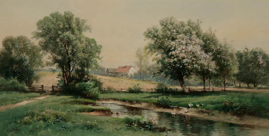 Appraisal: Carl Weber American - Spring Landscape with Apple Trees and