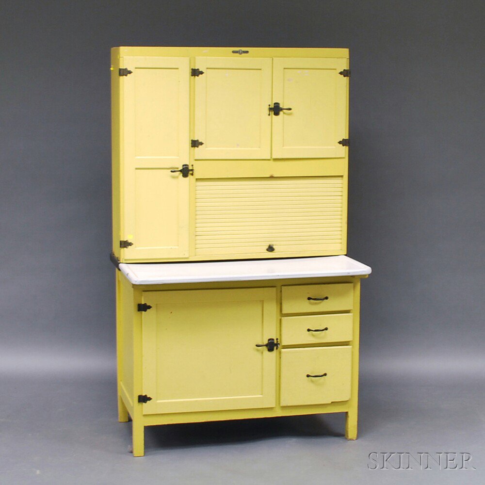 Appraisal: Coppes Brothers and Zook Yellow-painted Tambour Hoosier Cabinet Nappanee Indiana