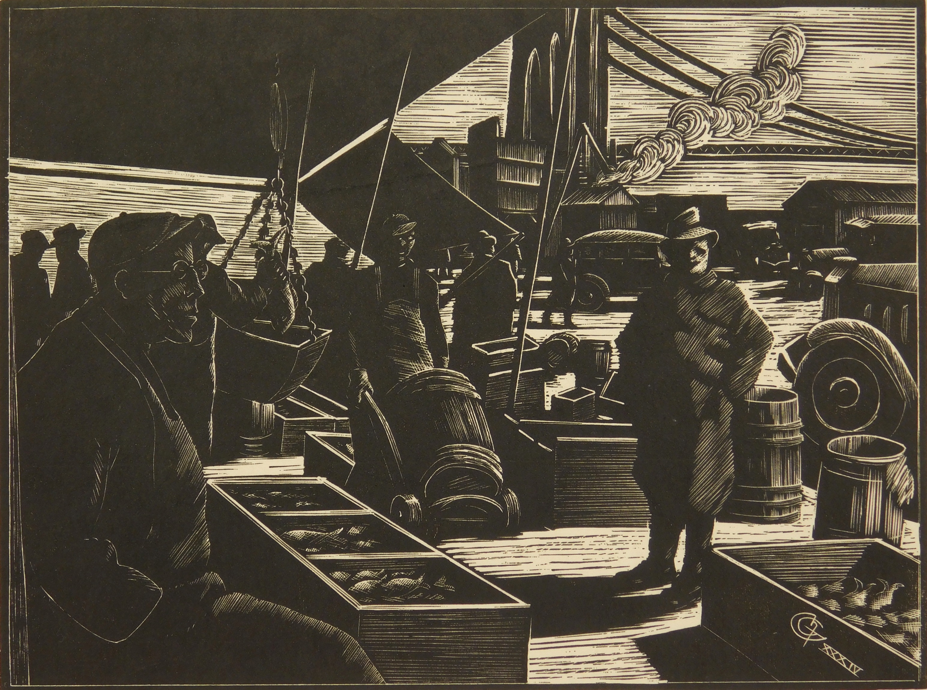 Appraisal: Hendrik Glintenkamp - Fulton Fish Market- wood engraving signed dated