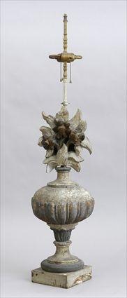 Appraisal: ITALIAN BAROQUE CARVED AND PAINTED WOOD URN MOUNTED AS A