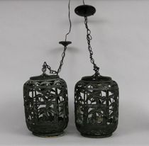 Appraisal: Pair of Chinese Bamboo Brass Lanterns Pair of matching brass