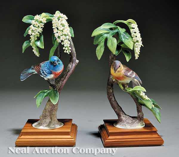 Appraisal: A Pair of Dorothy Doughty Birds c Lazuli Bunting Cock