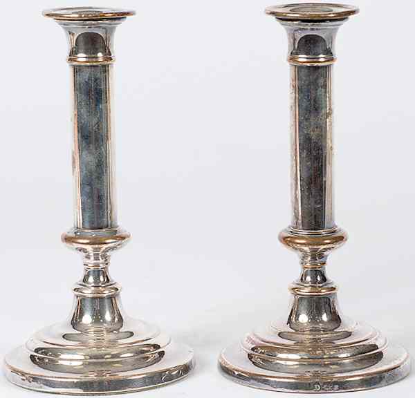 Appraisal: Sheffield Plate Candlesticks a pair of Sheffield Plate candlesticks having